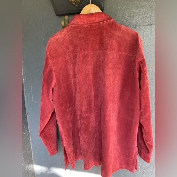 Dialogue genuine suede fully lined knee length jacket in rust color 1X - Picture 2 of 4